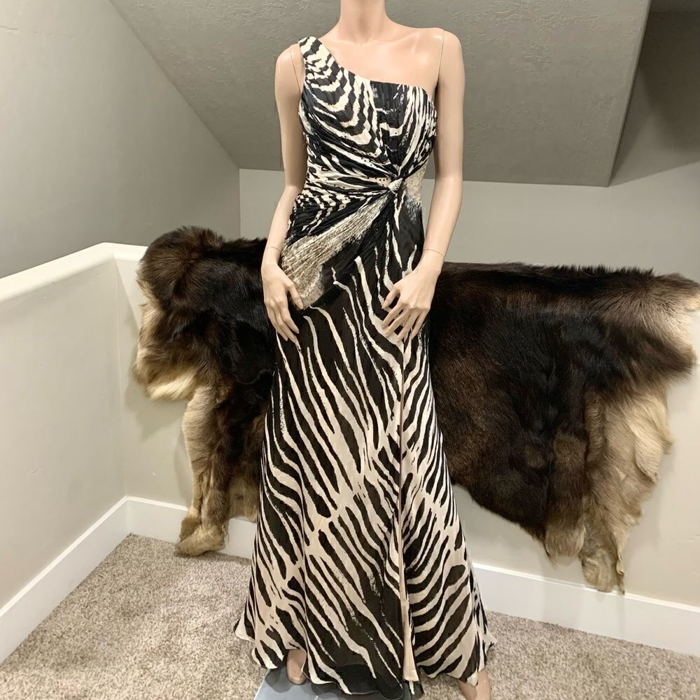 Sexy One-Shoulder Zebra striped Beaded Mermaid Gown